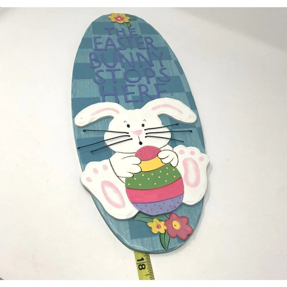 Easter Bunny Eggs Wood Sign Hanging Decor 17.75